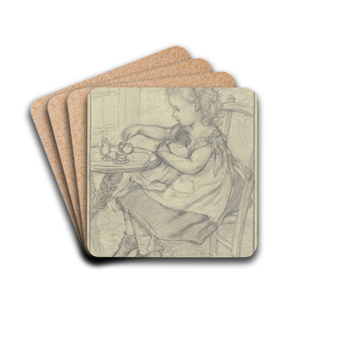 Tea with Dolly by Otto Scholderer Drink Coasters - set of 4 Tea with Dolly by Otto Scholderer Drink Coasters - set of 4