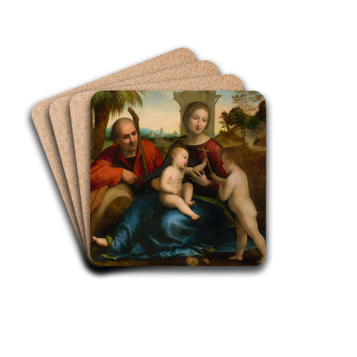 The Rest on the Flight into Egypt with Saint John the Baptist by Fra Bartolomeo Drink Coasters - set of 4 The Rest on the Flight into Egypt with Saint John the Baptist by Fra Bartolomeo Drink Coasters - set of 4