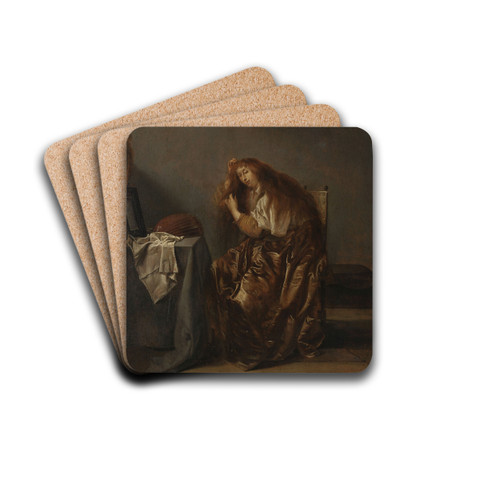 Woman in front of the mirror by Pieter Codde Drink Coasters - set of 4 Woman in front of the mirror by Pieter Codde Drink Coasters - set of 4