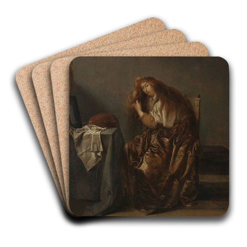 Woman in front of the mirror by Pieter Codde Art Drink Coaster set Woman in front of the mirror by Pieter Codde Art Drink Coaster set