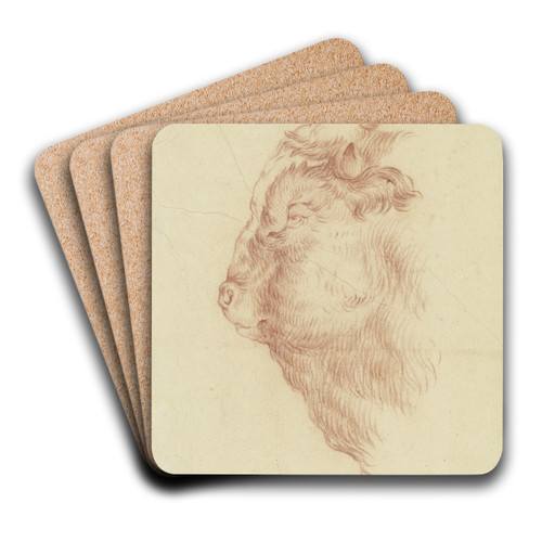 Stierkopf im Profil nach links by Johann Heinrich Roos Art Drink Coaster set