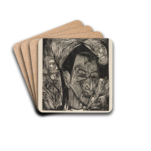 Kopf David Mller by Ernst Ludwig Kirchner Drink Coasters - set of 4 Kopf David Mller by Ernst Ludwig Kirchner Drink Coasters - set of 4