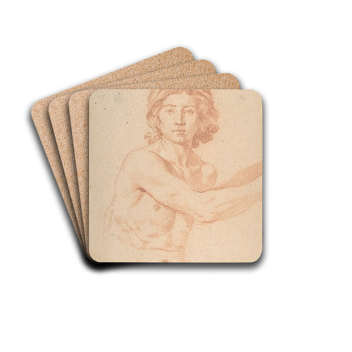 Half-Figure of a Youth with His Right Arm Raised by Simone Cantarini Drink Coasters - set of 4