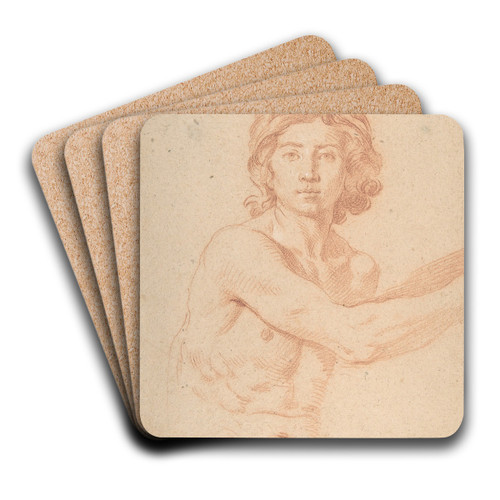 Half-Figure of a Youth with His Right Arm Raised by Simone Cantarini Art Drink Coaster set