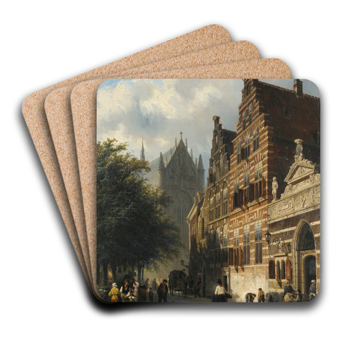 The Kerkgracht In Leiden by Cornelis Springer Art Drink Coaster set The Kerkgracht In Leiden by Cornelis Springer Art Drink Coaster set
