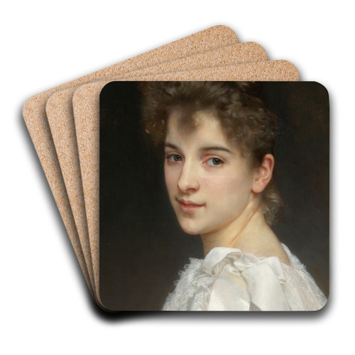 Portrait Of Gabrielle Cot by William Bouguereau Art Drink Coaster set Portrait Of Gabrielle Cot by William Bouguereau Art Drink Coaster set