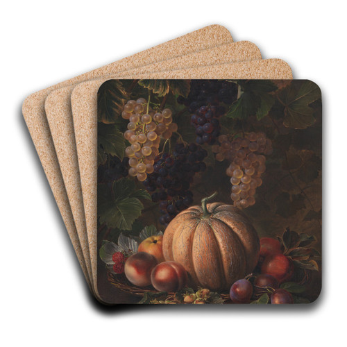 Various Fruits, Including Melon And Grapes by Johan Laurentz Jensen Art Drink Coaster set
