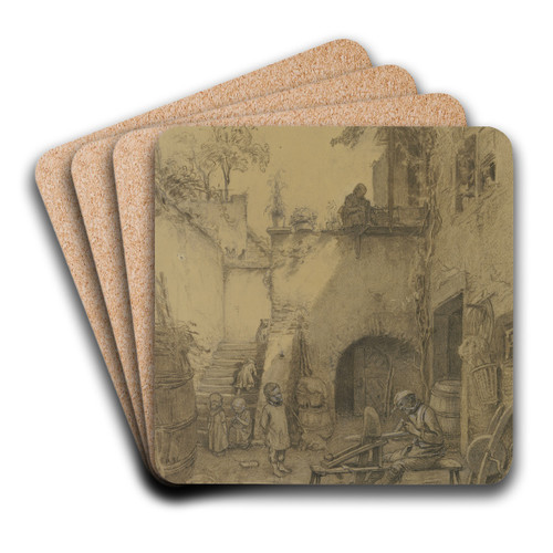 Der Kfer auf der Schnitzelbank by Jakob Frchtegott Dielmann Art Drink Coaster set