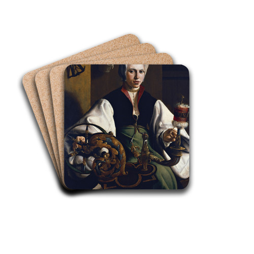 Portrait Of A Lady Spinning by Maarten Van Heemskerck Drink Coasters - set of 4