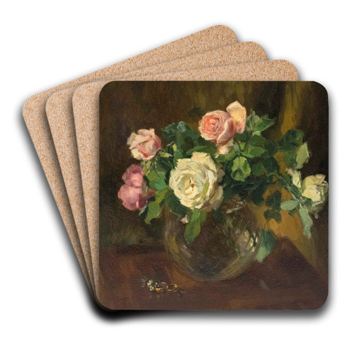 Stillleben mit Rosen in Glasvase und zwei Eheringen by Josef Jungwirth Art Drink Coaster set Stillleben mit Rosen in Glasvase und zwei Eheringen by Josef Jungwirth Art Drink Coaster set