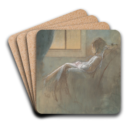Old Woman Sitting by Ladislav Mednynszky Art Drink Coaster set