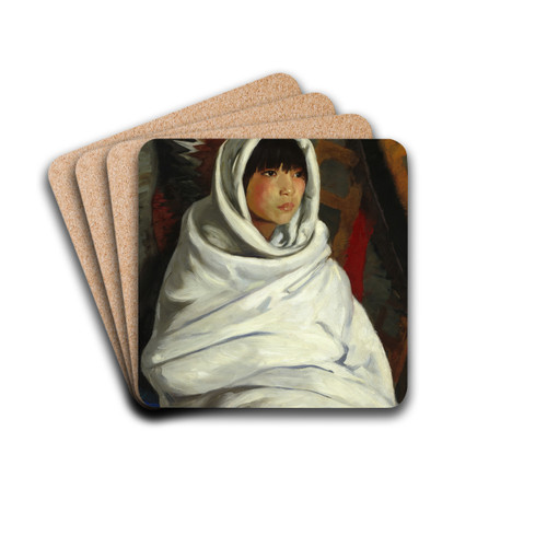 Indian Girl in White Blanket by Robert Henri Drink Coasters - set of 4