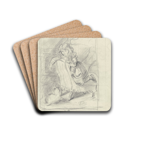 Mdchen auf einem Sessel, mit ihrer Katze spielend by Otto Scholderer Drink Coasters - set of 4