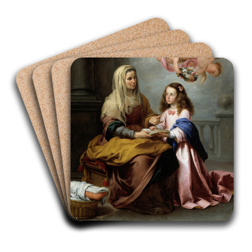 Education Of The Virgin by Bartolom Estebn Murillo Art Drink Coaster set