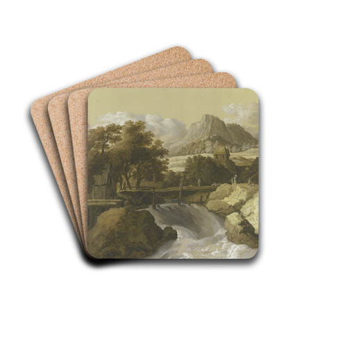 Ein reiender Bach mit einer Brcke und Blick in ein Tal by Maria Katharina Prestel Drink Coasters - set of 4