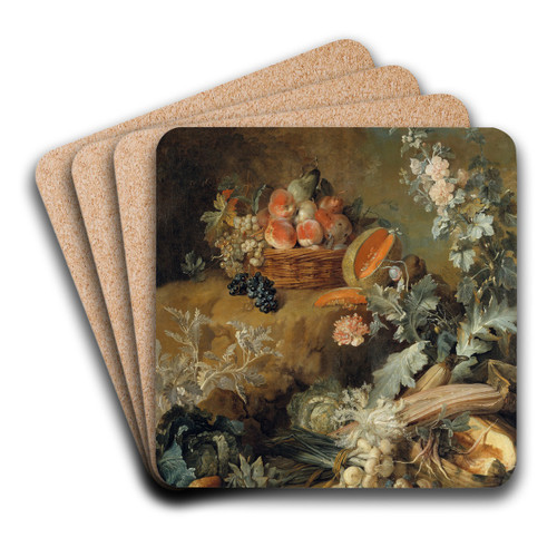 Still Life of Fruits and Vegetables by Jean-Baptiste Oudry Art Drink Coaster set Still Life of Fruits and Vegetables by Jean-Baptiste Oudry Art Drink Coaster set