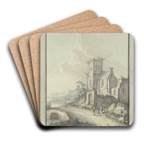 Church ruins by the water by Johann Caspar Zehender Art Drink Coaster set