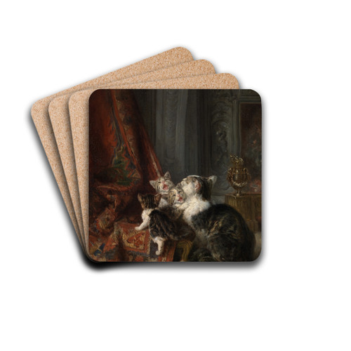 Interior with cats by Louis-Eugne Lambert Drink Coasters - set of 4 Interior with cats by Louis-Eugne Lambert Drink Coasters - set of 4