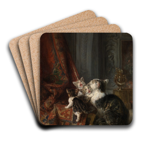 Interior with cats by Louis-Eugne Lambert Art Drink Coaster set Interior with cats by Louis-Eugne Lambert Art Drink Coaster set