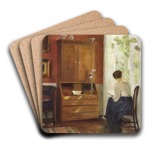 Interir med lsende kvinde ved vinduet by Carl Holse Art Drink Coaster set