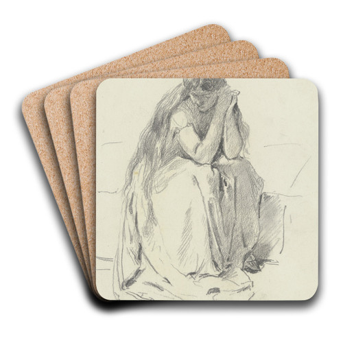 Sitzende Frau mit langem Haar (Loreley) by Otto Scholderer Art Drink Coaster set
