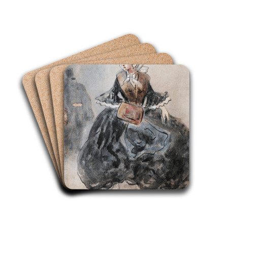 Lady With A Muff by Constantin Guys Drink Coasters - set of 4