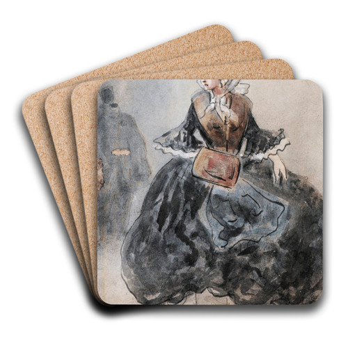Lady With A Muff by Constantin Guys Art Drink Coaster set