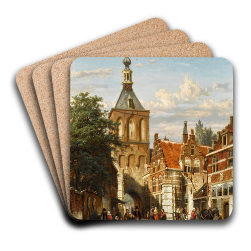 The Binnenpoort,Culemborg by Cornelis Springer Art Drink Coaster set