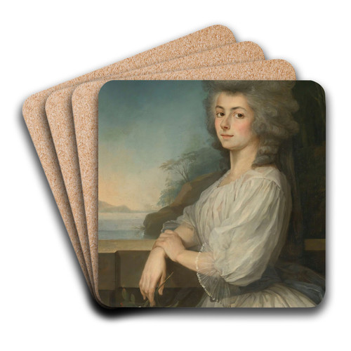 Portrait Of A Woman On A Terrace, A Landscape Beyond by Antoine Vestier Art Drink Coaster set