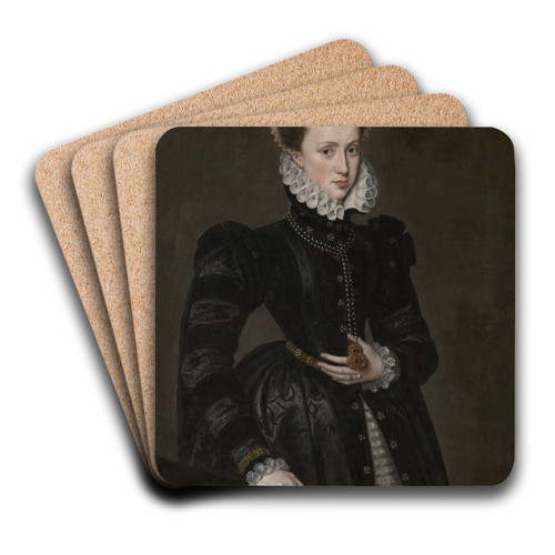 Portrait of a Court Lady by Follower of Antonis Mor Art Drink Coaster set Portrait of a Court Lady by Follower of Antonis Mor Art Drink Coaster set
