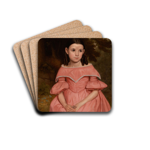 Girl with Ringlets in Pink Dress by American School Drink Coasters - set of 4
