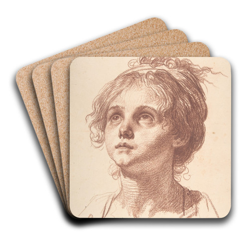 Head of a Girl Looking Up by Jean-Baptiste Greuze Art Drink Coaster set