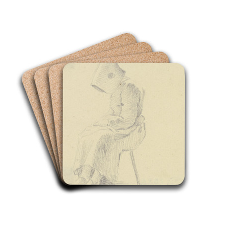 Sitzende Frau mit Schutenhut, im Profil nach links by Daniel Nikolaus Chodowiecki Drink Coasters - set of 4