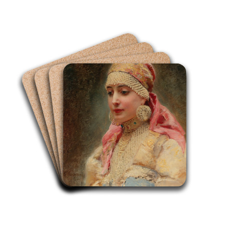 Portrait Of A Boyarina by Konstantin Egorovich Makovsky Drink Coasters - set of 4