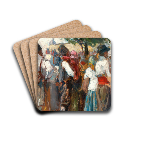 A Market Scene by Nicolae Vermont Drink Coasters - set of 4 A Market Scene by Nicolae Vermont Drink Coasters - set of 4