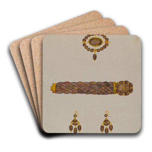 Hair Bracelet, Earrings, and Brooch by Florence Stevenson Art Drink Coaster set