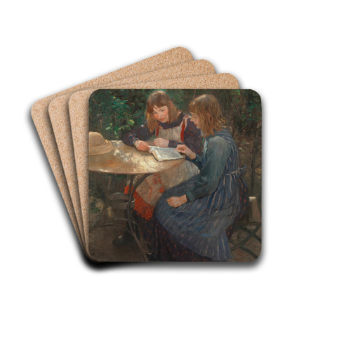 Zwei Mdchen im Garten by Fritz von Uhde Drink Coasters - set of 4
