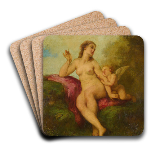 Venus And Cupid by Paul-Jacques-Aim Baudry Art Drink Coaster set