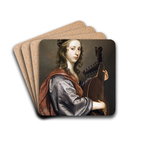 Portrait of a Lady Playing a Lute by Jan Mytens Drink Coasters - set of 4