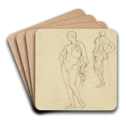 Deux hommes nus debout by Jean-Achille Benouville Art Drink Coaster set