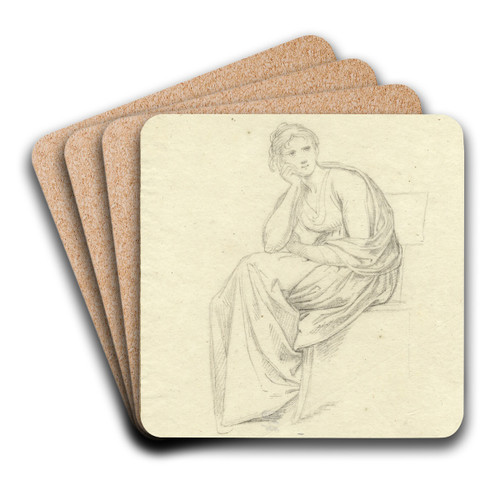 Vrouw zittend op een stoel, rechterhand onder het hoofd by David Humbert de Superville Art Drink Coaster set