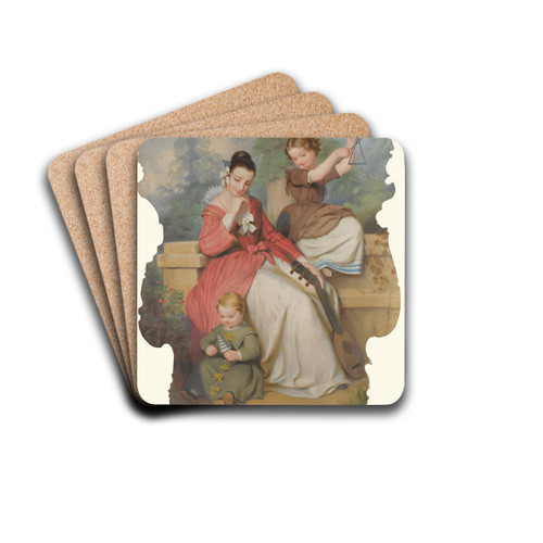 Girl With Two Children Playing Music by Continental School Drink Coasters - set of 4