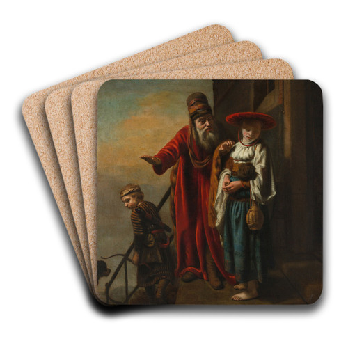 Abraham Dismissing Hagar and Ishmael by Nicolaes Maes Art Drink Coaster set