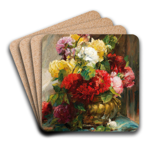 Flower Piece in Vase by Georges Jeannin Art Drink Coaster set Flower Piece in Vase by Georges Jeannin Art Drink Coaster set