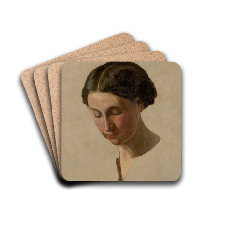 A study of a girl's head by Vojtech Klimkovi Drink Coasters - set of 4 A study of a girl's head by Vojtech Klimkovi Drink Coasters - set of 4