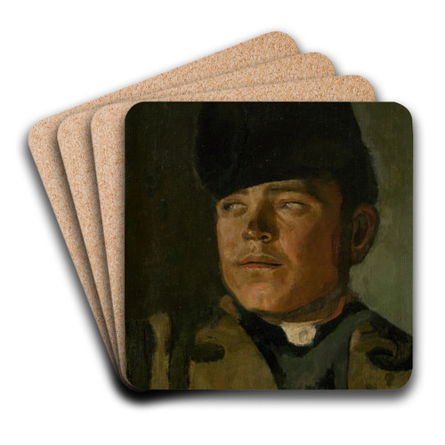 Groom in a Fur Cap by Ladislav Mednynszky Art Drink Coaster set
