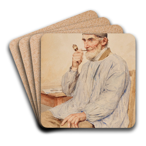 Sitzender Bauer mit Pfeife by Albert Anker Art Drink Coaster set