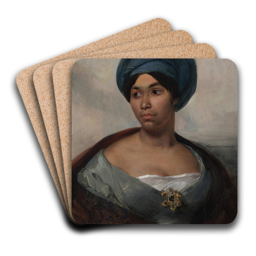 Portrait of a Woman in a Blue Turban by Eugne Delacroix Art Drink Coaster set