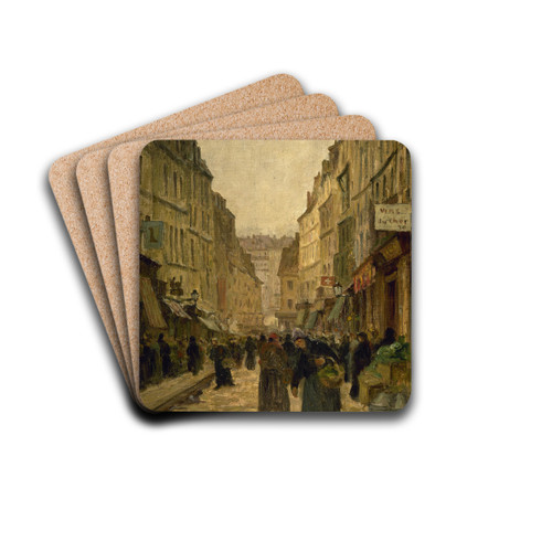 La rue Mouffetard by Fernand Maillaud Drink Coasters - set of 4 La rue Mouffetard by Fernand Maillaud Drink Coasters - set of 4