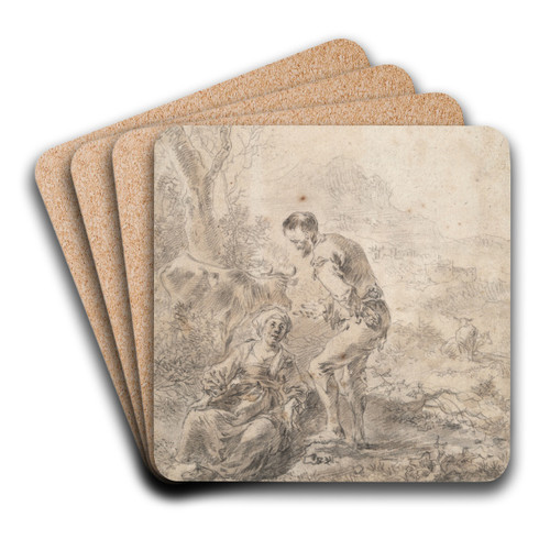 Farmers in a landscape by Abraham Jansz. Begeyn Art Drink Coaster set Farmers in a landscape by Abraham Jansz. Begeyn Art Drink Coaster set